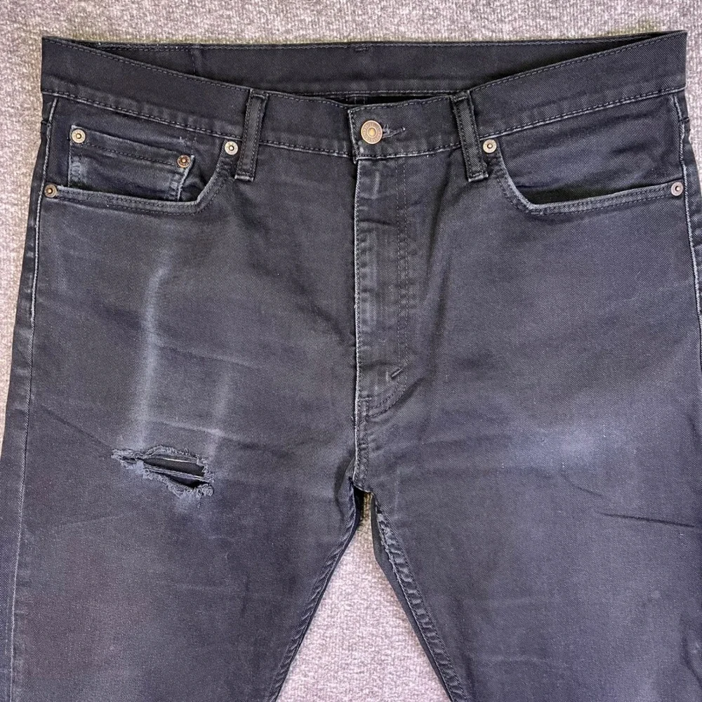 Levis 513 Slim Straight Jeans Mens 36x30 Black Distressed Grunge Stretch Casual‎